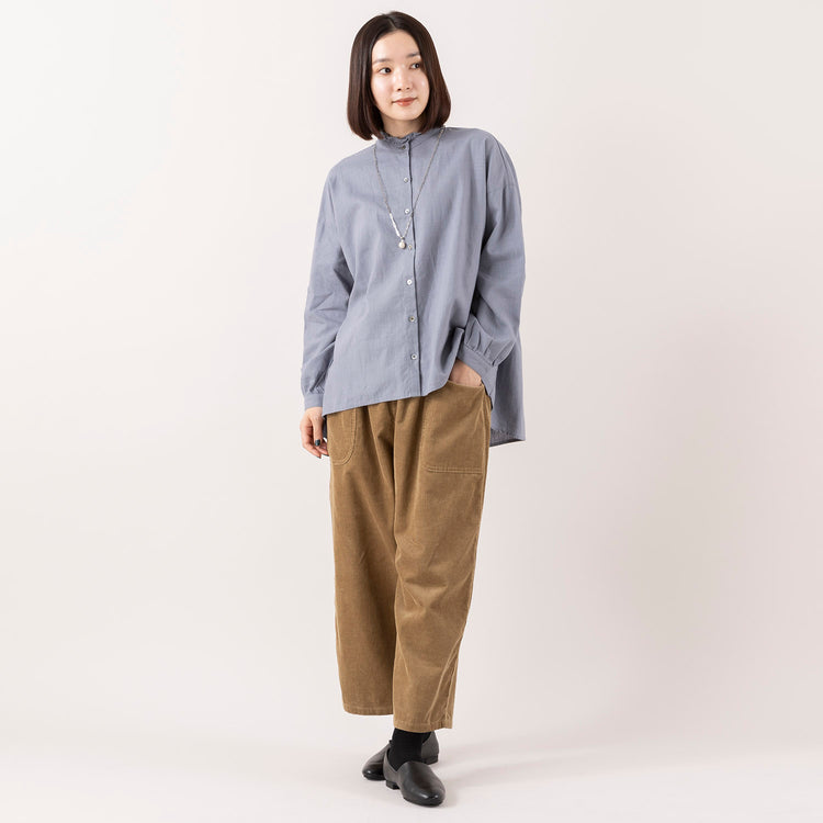 モデル身長163cm,HEAVENLYのCotton Linen Frillneck Blouse|HEAVENLYのCorduroy Front Pocket Pants|facciamoのMeringa(メリンガ)|rapiécageの1TOPガラスパールネックレス,https://market.e-begin.jp/products/dlt_hvr1184s_lala|https://market.e-begin.jp/products/dlt_hvr1185s_lala|https://market.e-begin.jp/products/are_fac0636k_lala|https://market.e-begin.jp/products/rdx_rpc0795s_lala