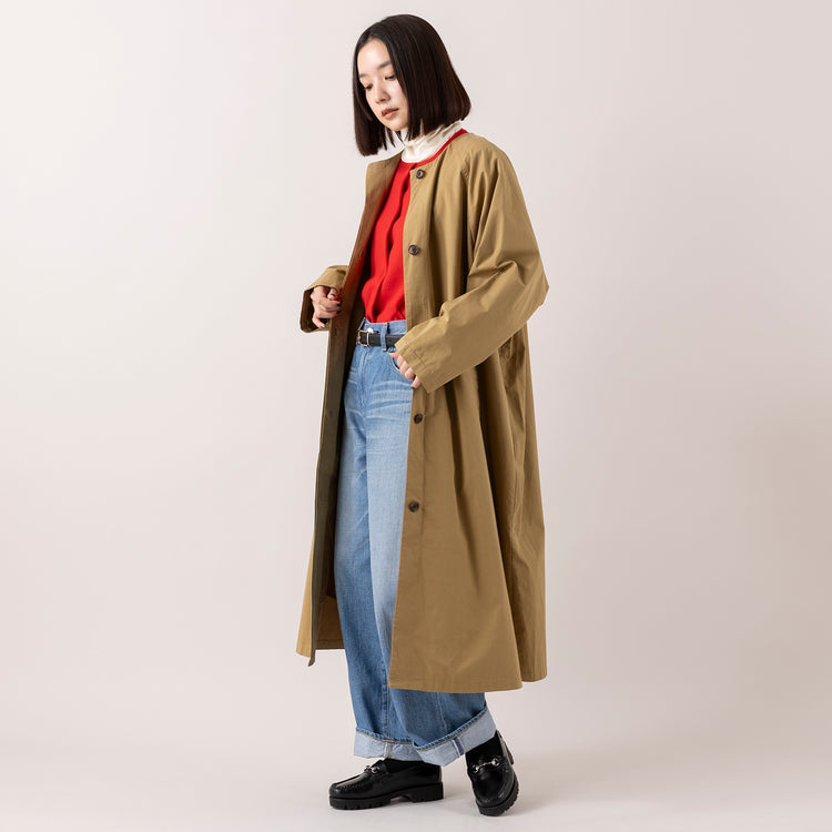 モデル身長163cm,HEAVENLYのCotton Twill Nocollar Coat|HEAVENLYのWool Mix Smooth Knit Cardigan|WHITE MAILSのタートルネック|caquのFSワイドボーイズ,https://market.e-begin.jp/products/dlt_hvr1186s_lala|https://market.e-begin.jp/products/dlt_hvr1189s_lala|https://market.e-begin.jp/products/hrt_wns0730n_lala|https://market.e-begin.jp/products/tan_caq1164s_lala