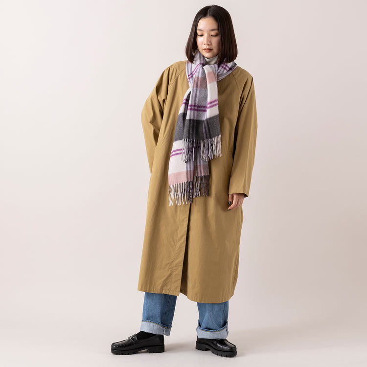 モデル身長163cm,HEAVENLYのCotton Twill Nocollar Coat|WHITE MAILSのタートルネック|caquのFSワイドボーイズ|Finissageのトラディショナルストール,https://market.e-begin.jp/products/dlt_hvr1186s_lala|https://market.e-begin.jp/products/hrt_wns0730n_lala|https://market.e-begin.jp/products/tan_caq1164s_lala|https://market.e-begin.jp/products/hem_fns1204s_lala