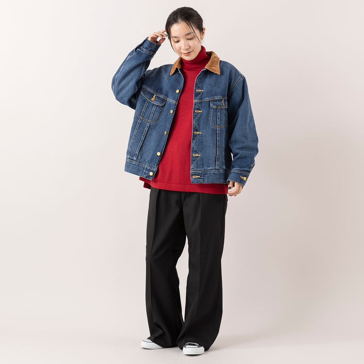 モデル身長163cm,LeeのLee STORM RIDER 101LJ|HEAVENLYのAcrylic Wool Knit Turtleneck Pullover|Wranglerのタックフレアランチャーパンツ|NEI/NORのスクエアチャームピアス,https://market.e-begin.jp/products/edw_lee1221s_lala|https://market.e-begin.jp/products/dlt_hvr1188s_lala|https://market.e-begin.jp/products/edw_wrn1025p_lala|https://market.e-begin.jp/products/ris_ner0789s_lala