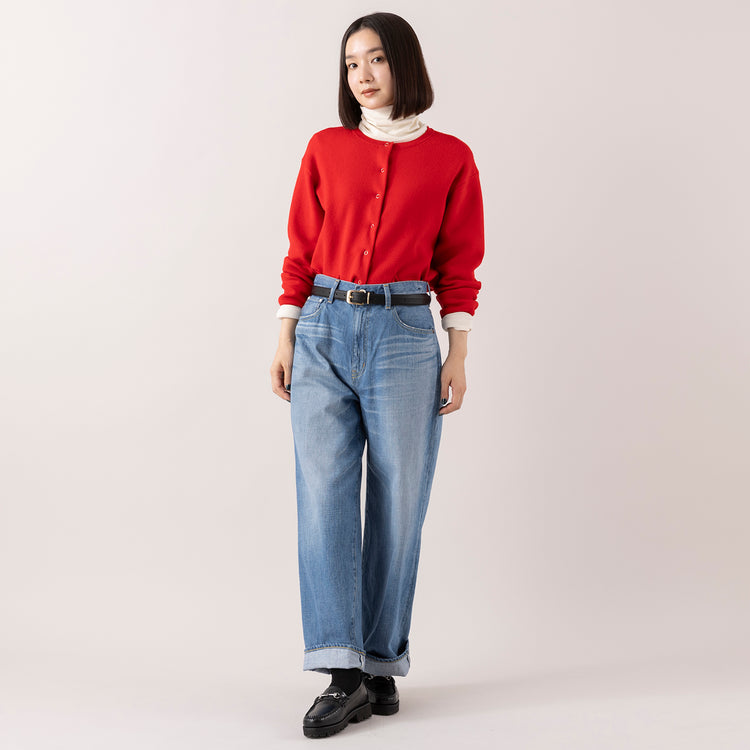 モデル身長163cm,HEAVENLYのWool Mix Smooth Knit Cardigan|WHITE MAILSのタートルネック|caquのFSワイドボーイズ,https://market.e-begin.jp/products/dlt_hvr1189s_lala|https://market.e-begin.jp/products/hrt_wns0730n_lala|https://market.e-begin.jp/products/tan_caq1164s_lala
