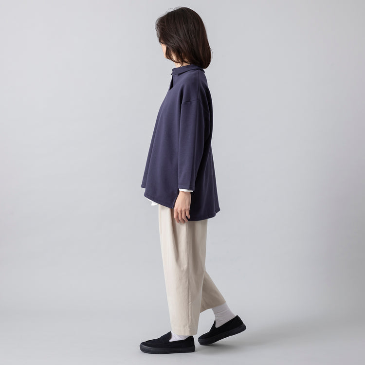 モデル身長160cm,corailのボックスポロPO|Le Melangeのハイツイストジャージーレイヤードプルオーバー|HEAVENLYの10oz Denim Tuck Easy Pants|MoonstarのオールネイビーのコットンスエードLOAFY,https://market.e-begin.jp/products/etr_cor0890r_lala|https://market.e-begin.jp/products/inf_lem0486r_lala|https://market.e-begin.jp/products/dlt_hvr0929r_lala|https://market.e-begin.jp/products/mns_mns0147p_lala