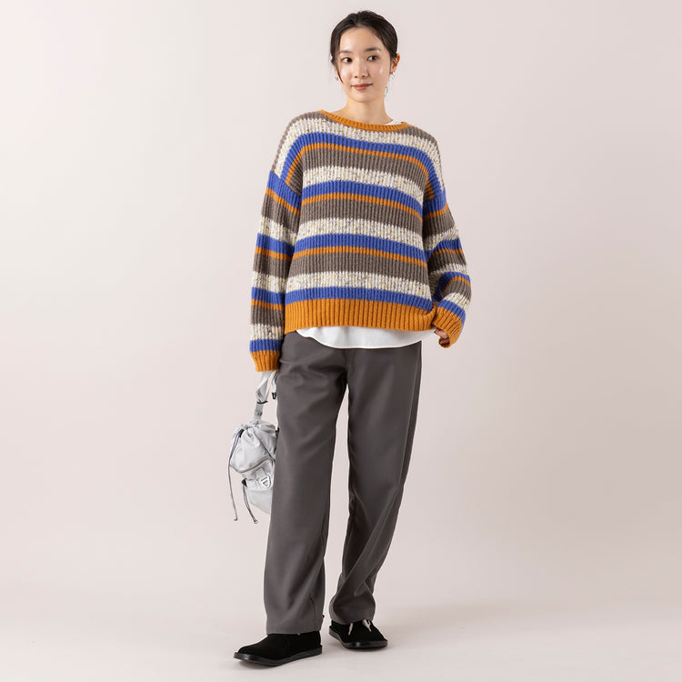 モデル身長163cm,FIL DE FERの両畦マルチボーダー ボートネックP/O|LE MELANGEの裾切り替えレイヤードインナー|UNIVERSAL OVERALLのオンオフ使えるハンサムパンツ|CIEのTENDER MINI SHOULDER|DiuのHortensia|NEI/NORのスクエアチャームピアス,https://market.e-begin.jp/products/rdx_fdf1179s_lala|https://market.e-begin.jp/products/inf_lem1170s_lala|https://market.e-begin.jp/products/dre_uni0211s_lala|https://market.e-begin.jp/products/lia_cie1212s_lala|https://market.e-begin.jp/products/cil_diu1166s_lala|https://market.e-begin.jp/products/ris_ner0789s_lala