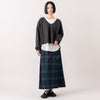 モデル身長165cm,LE MELANGEのUネックポンチPO|LE MELANGEの裾切り替えレイヤードインナー|Glen Fyneのチェックプリーツラップスカート|Organic handloomのCOALPORT,https://market.e-begin.jp/products/inf_lem1277s_lala|https://market.e-begin.jp/products/inf_lem1170s_lala|https://market.e-begin.jp/products/imx_glf0082r_lala|https://market.e-begin.jp/products/sed_ogh1253s_lala