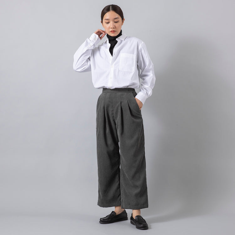 モデル身長163cm,BIWACOTTONのハイネックロングスリーブ|caquのコードリラックスバギー|Parabootのコロー (ララビギン限定色),https://market.e-begin.jp/products/kai_biw0416p_lala|https://market.e-begin.jp/products/tan_caq0642p_lala|https://market.e-begin.jp/products/prb_prb0291k_lala