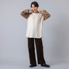 着用サイズ1 (モデル身長163cm),UNDYED/STANDARDの無染色オーガニックコットンラグランコンビ3/4 Tシャツ|MOONSTARのオールネイビーのスエードLOAFY,https://market.e-begin.jp/products/mif_udy0363p_lala|https://market.e-begin.jp/products/mns_mns0147p_lala