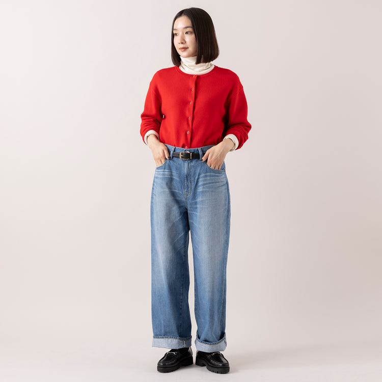 着用サイズ1 (モデル身長163cm),HEAVENLYのWool Mix Smooth Knit Cardigan|WHITE MAILSのCOTTON PAPER HIGH STRETCH TURTLENECK PULLOVER|caquのFSワイドボーイズ,https://market.e-begin.jp/products/dlt_hvr1189s_lala|https://market.e-begin.jp/products/hrt_wns0730n_lala|https://market.e-begin.jp/products/tan_caq1164s_lala