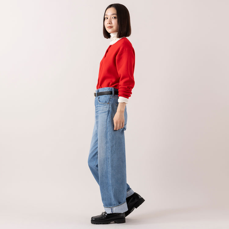 着用サイズ1 (モデル身長163cm),HEAVENLYのWool Mix Smooth Knit Cardigan|WHITE MAILSのCOTTON PAPER HIGH STRETCH TURTLENECK PULLOVER|caquのFSワイドボーイズ,https://market.e-begin.jp/products/dlt_hvr1189s_lala|https://market.e-begin.jp/products/hrt_wns0730n_lala|https://market.e-begin.jp/products/tan_caq1164s_lala