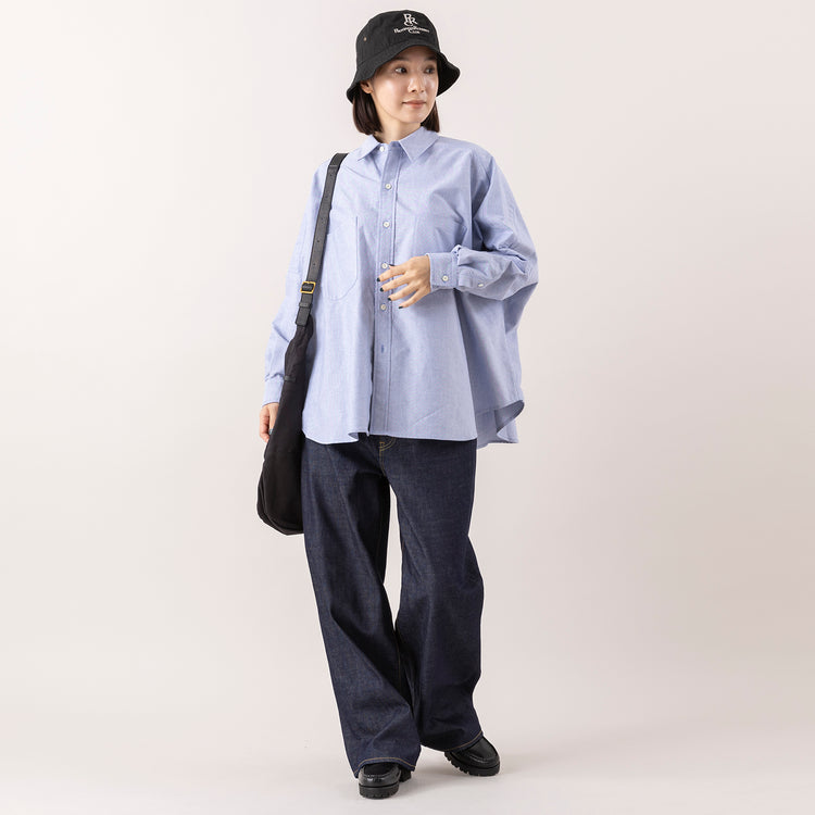着用サイズ1 (モデル身長163cm),LE MELANGEのオーバーサイズオックスシャツ|caquのFSワイドボーイズ|DiuのAlerce|PROGRESS RUNNING CLUBのロゴバケハ,https://market.e-begin.jp/products/inf_lem1168s_lala|https://market.e-begin.jp/products/tan_caq1164s_lala|https://market.e-begin.jp/products/cil_diu0801s_lala|https://market.e-begin.jp/products/gra_pgr0401q_lala