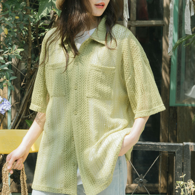 QUEEN SHOP | クイーンショップ　メッシュシアー半袖カーディガン