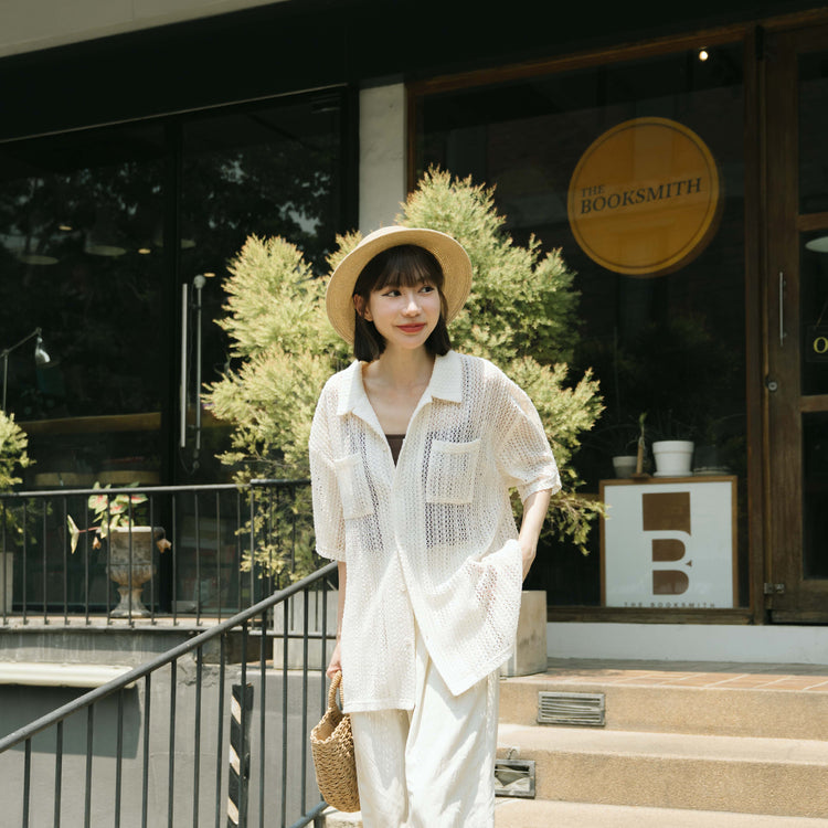 QUEEN SHOP | クイーンショップ　メッシュシアー半袖カーディガン