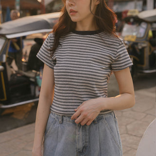 QUEEN SHOP | クイーンショップ　クルーネックボーダーTシャツ