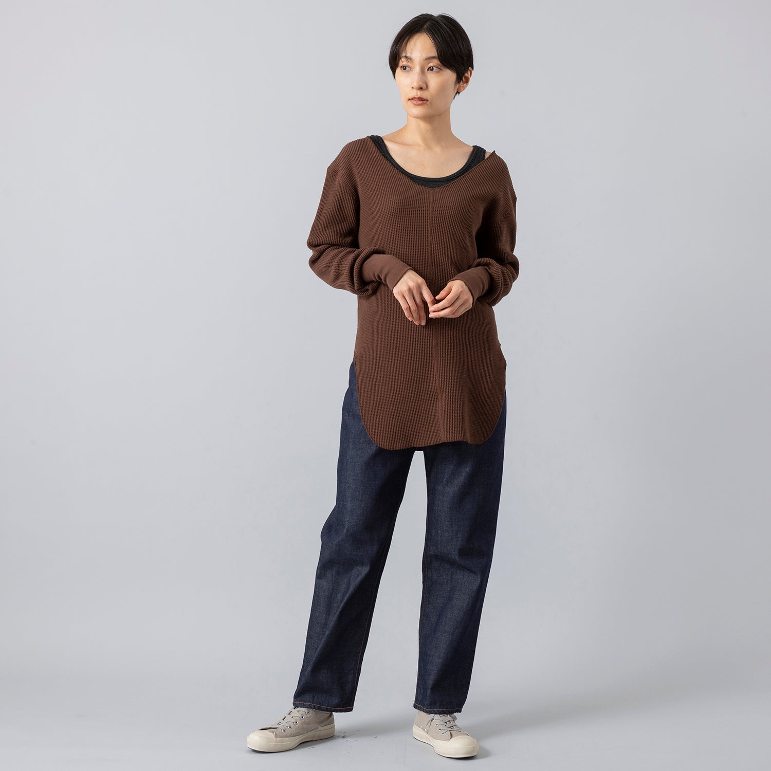 Healthknit | ヘルスニット | Raised Back Waffle V-neck L/S