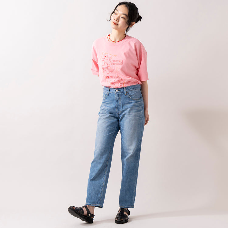 着用サイズ1 (モデル身長165cm),LE MELANGEの西海岸プリントTee|caquのFSロールアップボーイズⅢ|GLENFIELDのシャークソールグルカサンダル|rapiécageのメタルトップケシビーズネックレス,https://market.e-begin.jp/products/inf_lem0085u_lala|https://market.e-begin.jp/products/tan_caq0001r_lala|https://market.e-begin.jp/products/jal_gfd0391q_lala|https://market.e-begin.jp/products/rdx_rpc0108u_lala