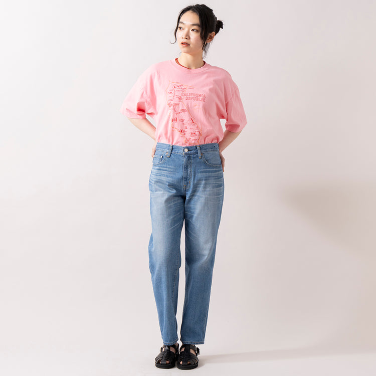 着用サイズ1 (モデル身長165cm),LE MELANGEの西海岸プリントTee|caquのFSロールアップボーイズⅢ|GLENFIELDのシャークソールグルカサンダル|rapiécageのメタルトップケシビーズネックレス,https://market.e-begin.jp/products/inf_lem0085u_lala|https://market.e-begin.jp/products/tan_caq0001r_lala|https://market.e-begin.jp/products/jal_gfd0391q_lala|https://market.e-begin.jp/products/rdx_rpc0108u_lala