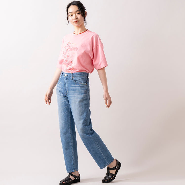 着用サイズ1 (モデル身長165cm),LE MELANGEの西海岸プリントTee|caquのFSロールアップボーイズⅢ|GLENFIELDのシャークソールグルカサンダル|rapiécageのメタルトップケシビーズネックレス,https://market.e-begin.jp/products/inf_lem0085u_lala|https://market.e-begin.jp/products/tan_caq0001r_lala|https://market.e-begin.jp/products/jal_gfd0391q_lala|https://market.e-begin.jp/products/rdx_rpc0108u_lala