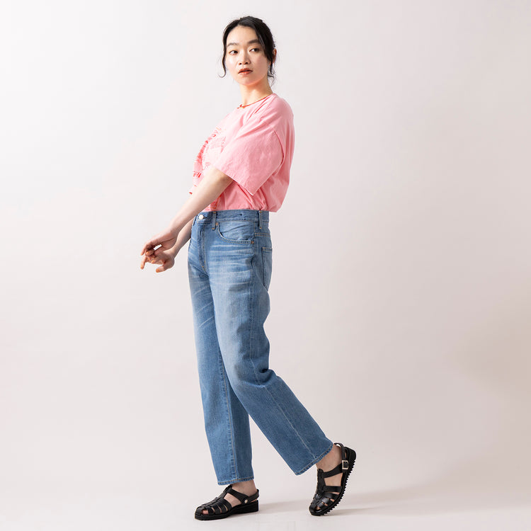 着用サイズ1 (モデル身長165cm),LE MELANGEの西海岸プリントTee|caquのFSロールアップボーイズⅢ|GLENFIELDのシャークソールグルカサンダル|rapiécageのメタルトップケシビーズネックレス,https://market.e-begin.jp/products/inf_lem0085u_lala|https://market.e-begin.jp/products/tan_caq0001r_lala|https://market.e-begin.jp/products/jal_gfd0391q_lala|https://market.e-begin.jp/products/rdx_rpc0108u_lala