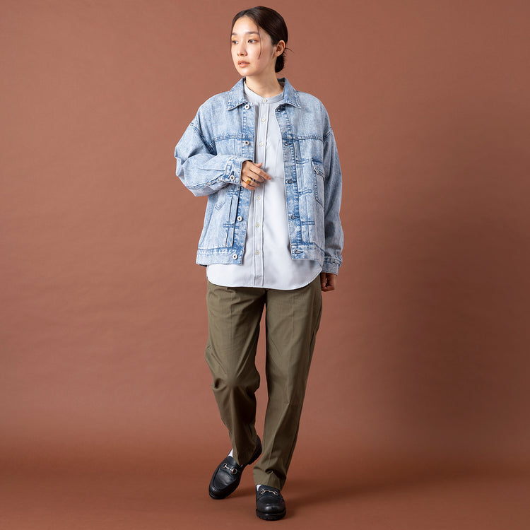 モデル身長163cm,ciaoのバンドカラーReflax®リフラクスとろみシャツ|UNIVERSAL OVERALLの2TUCK TOWN PROOF PANTS|Jalan Sriwijayaのネイビービットローファー VIBRAMソール,https://market.e-begin.jp/products/hag_cia0225r_lala|https://market.e-begin.jp/products/dre_uni0247r_lala|https://market.e-begin.jp/products/gmt_srw1032p_lala