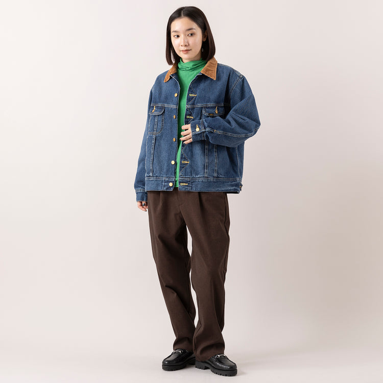 モデル身長163cm,Leeの別注デニムジャケット|FIL DE FERのシアーランダムリブ タートルネックP/O,https://market.e-begin.jp/products/edw_lee1221s_lala|https://market.e-begin.jp/products/rdx_fdf1180s_lala