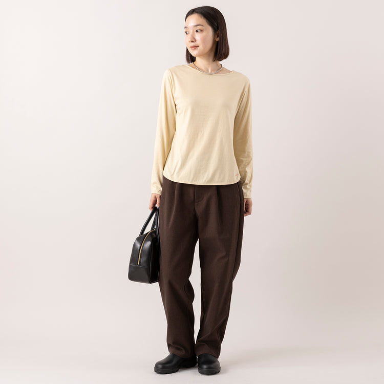 モデル身長163cm,me.の刺繍入りロンT|TIDEWAYのワントーンモスボストンM|BlundstoneのORIGINALAS VEGAN|rapiécageのメタルボールチョーカー,https://market.e-begin.jp/products/hpn_med1175s_lala|https://market.e-begin.jp/products/snk_tid0874p_lala|https://market.e-begin.jp/products/sed_bld0572l_lala|https://market.e-begin.jp/products/rdx_rpc0794s_lala