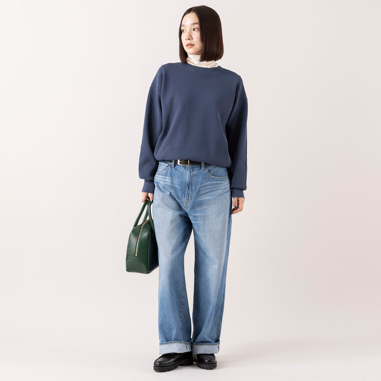 モデル身長163cm,lelillのハイテクワッフルニット|WHITE MAILSのタートルネック|caquのFSワイドボーイズ|TIDEWAYのワントーンモスボストンM,https://market.e-begin.jp/products/ana_lel1248s_lala|https://market.e-begin.jp/products/hrt_wns0730n_lala|https://market.e-begin.jp/products/tan_caq1164s_lala|https://market.e-begin.jp/products/snk_tid0874p_lala