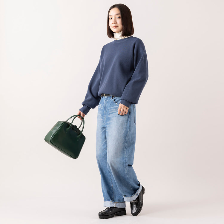モデル身長163cm,lelillのハイテクワッフルニット|WHITE MAILSのタートルネック|caquのFSワイドボーイズ|TIDEWAYのワントーンモスボストンM,https://market.e-begin.jp/products/ana_lel1248s_lala|https://market.e-begin.jp/products/hrt_wns0730n_lala|https://market.e-begin.jp/products/tan_caq1164s_lala|https://market.e-begin.jp/products/snk_tid0874p_lala