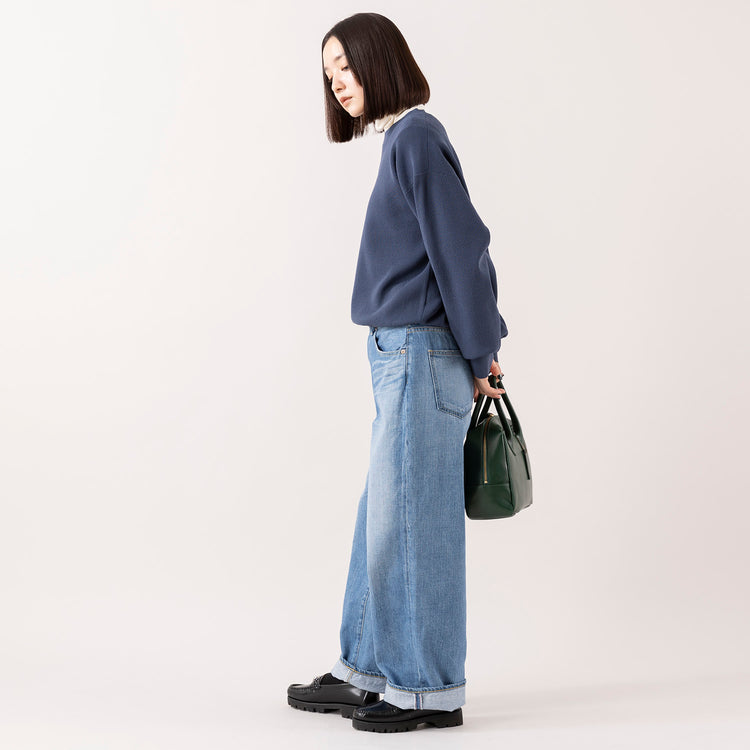 モデル身長163cm,lelillのハイテクワッフルニット|WHITE MAILSのタートルネック|caquのFSワイドボーイズ|TIDEWAYのワントーンモスボストンM,https://market.e-begin.jp/products/ana_lel1248s_lala|https://market.e-begin.jp/products/hrt_wns0730n_lala|https://market.e-begin.jp/products/tan_caq1164s_lala|https://market.e-begin.jp/products/snk_tid0874p_lala