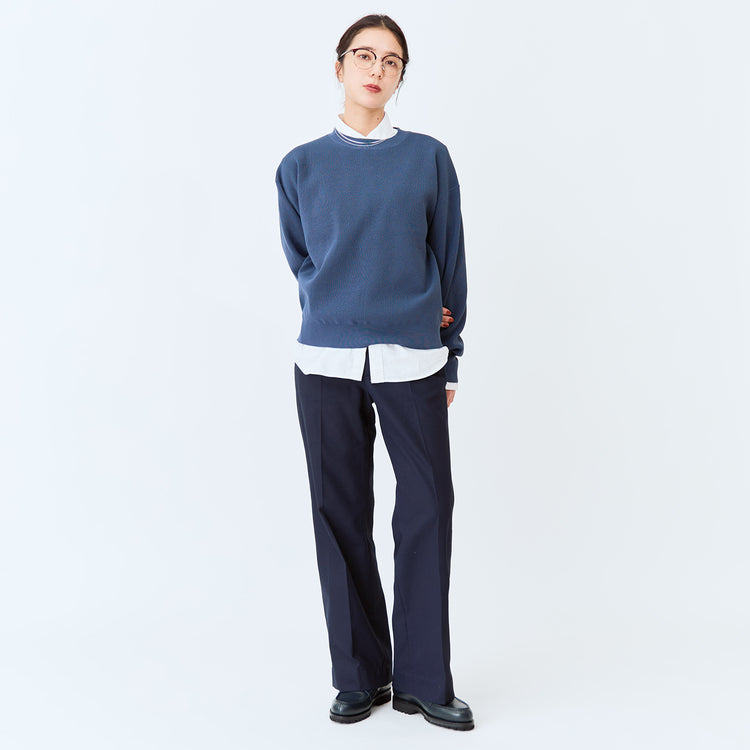 モデル身長167cm,lelillのハイテクワッフルニット|Le Melangeのノータックトラウザーパンツ|Jalan Sriwijayaのネイビービットローファー|auraのmatt snake necklace,https://market.e-begin.jp/products/ana_lel1248s_lala|https://market.e-begin.jp/products/inf_lem0961r_lala|https://market.e-begin.jp/products/gmt_srw1032p_lala|https://market.e-begin.jp/products/crp_aur0564o_lala