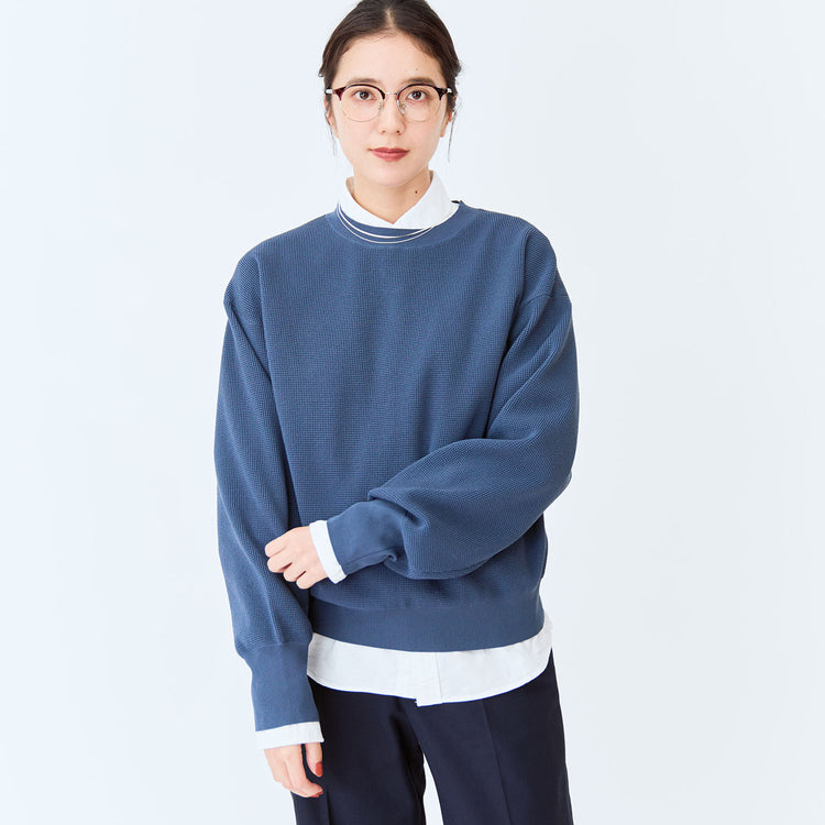 モデル身長167cm,lelillのハイテクワッフルニット|Le Melangeのノータックトラウザーパンツ|Jalan Sriwijayaのネイビービットローファー|auraのmatt snake necklace,https://market.e-begin.jp/products/ana_lel1248s_lala|https://market.e-begin.jp/products/inf_lem0961r_lala|https://market.e-begin.jp/products/gmt_srw1032p_lala|https://market.e-begin.jp/products/crp_aur0564o_lala