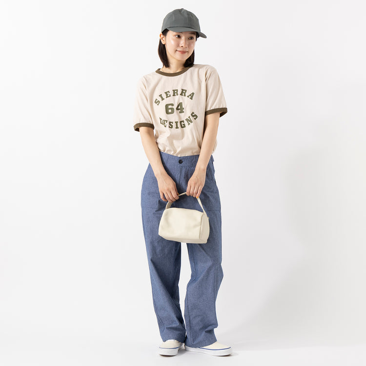 着用サイズS (モデル身長163cm),SIERRA DESIGNSのGood On×SIERRA DESIGNS 64 RINGER TEE|GUNG HOのシャンブレーベイカーパンツ|TIDEWAYの2wayキューブボストン|コカゲルのコカゲル撥水キャップ,https://market.e-begin.jp/products/arg_sie0498u_lala|https://market.e-begin.jp/products/sog_guh1267q_lala|https://market.e-begin.jp/products/snk_tid1088o_lala|https://market.e-begin.jp/products/sgm_kok0464u_lala