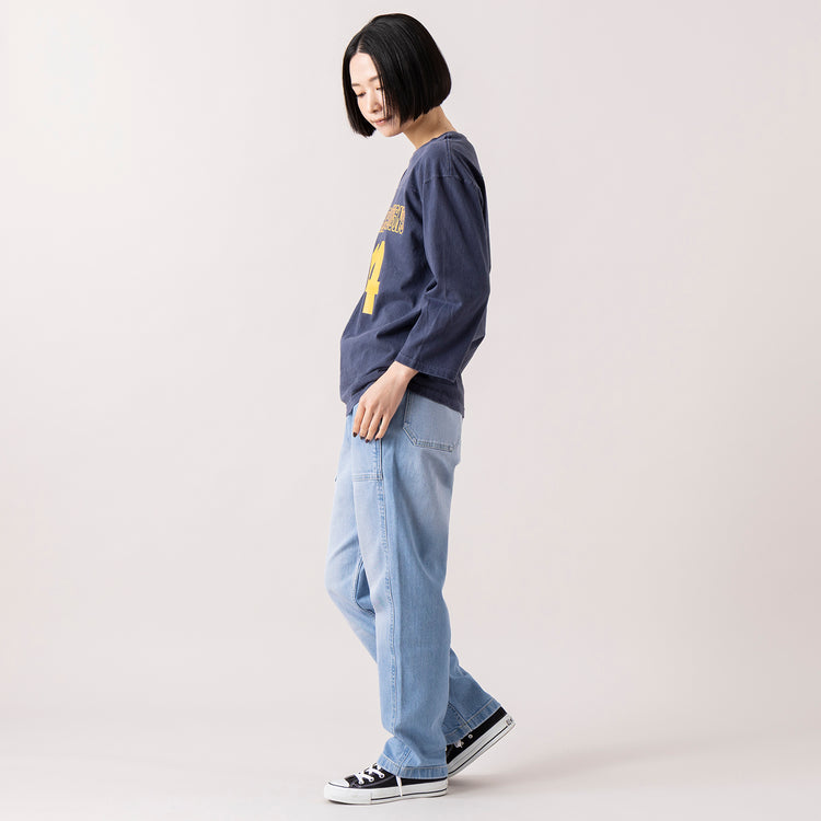 着用サイズM (モデル身長165cm),SIERRA DESIGNSのフットボールTEE|GramicciのSTRETCH DENIM LOOSE TAPERED RIDGE PANT,https://market.e-begin.jp/products/arg_sie1183s_lala|https://market.e-begin.jp/products/inc_grm1196s_lala