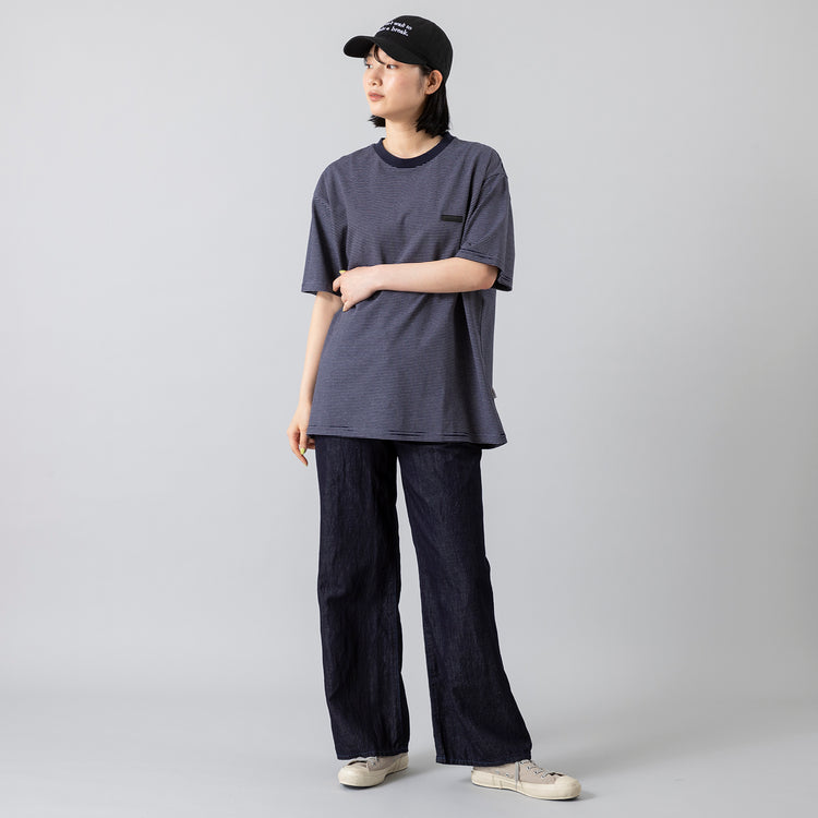 モデル身長168cm,meltumのBORDER S/S T-SHIRT|caquのFSリネンワイドフレア|Moonstarのローバスケット,https://market.e-begin.jp/products/bei_mlt0682q_lala|https://market.e-begin.jp/products/tan_caq0739q_lala|https://market.e-begin.jp/products/mns_mns0286o_lala