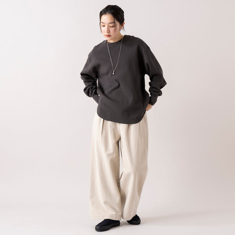 モデル身長 163cm,Healthknitのサーマルキングラッセルハニカム クルーネック長袖|poutoのCANVAS CUBE TOTE LARGE|MOONSTARのオールネイビーのコットンスエードLOAFY|314(サンイチヨン)のスライドパールネックレス,https://market.e-begin.jp/products/she_hea0004u_lala|https://market.e-begin.jp/products/mns_mns0147p_lala|https://market.e-begin.jp/products/siy_siy0008u_lala