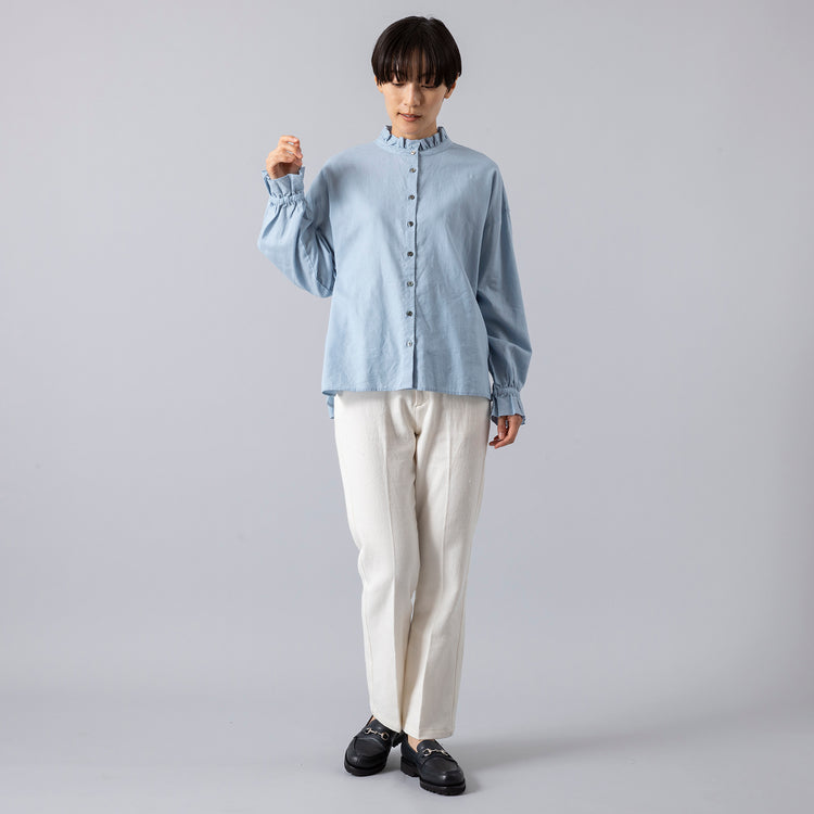 モデル身長163cm,Atelier Mont KemmelのCOTTON LINEN PANTS|Jalan Sriwijayaのネイビービットローファー VIBRAMソール,https://market.e-begin.jp/products/sta_amk0008r_lala|https://market.e-begin.jp/products/gmt_srw1032p_lala