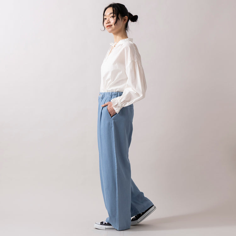 モデル身長 165cm,ESPEYRACのテンセルデニムカーブパンツ|Dick BrunaのDB/保冷巾着トート,https://market.e-begin.jp/products/inf_epe0083u_lala|https://market.e-begin.jp/products/hem_dkb0156u_lala