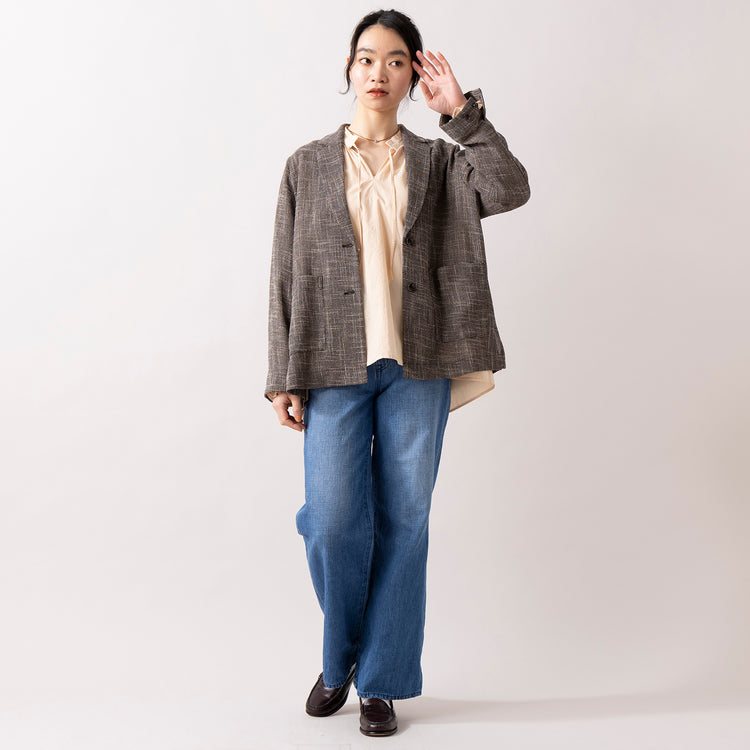 モデル身長 165cm,NOMBRE IMPAIRのからみツイード シャツジャケット|caquのFSリネンワイドフレア|rapiécageのプチメタルコードチョーカー,https://market.e-begin.jp/products/rdx_nmi0103u_lala|https://market.e-begin.jp/products/tan_caq0739q_lala|https://market.e-begin.jp/products/rdx_rpc0105u_lala