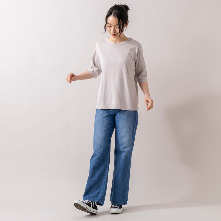モデル身長 165cm,HEAVENLYのCotton CS 5Sleeve T-Shirt|caquのFSリネンワイドフレア|rapiécageのプチメタルコードチョーカー|rapiécageのダブルUラインイヤカフ,hhttps://market.e-begin.jp/products/tan_caq0739q_lala|https://market.e-begin.jp/products/rdx_rpc0105u_lala|https://market.e-begin.jp/products/rdx_rpc0110u_lala