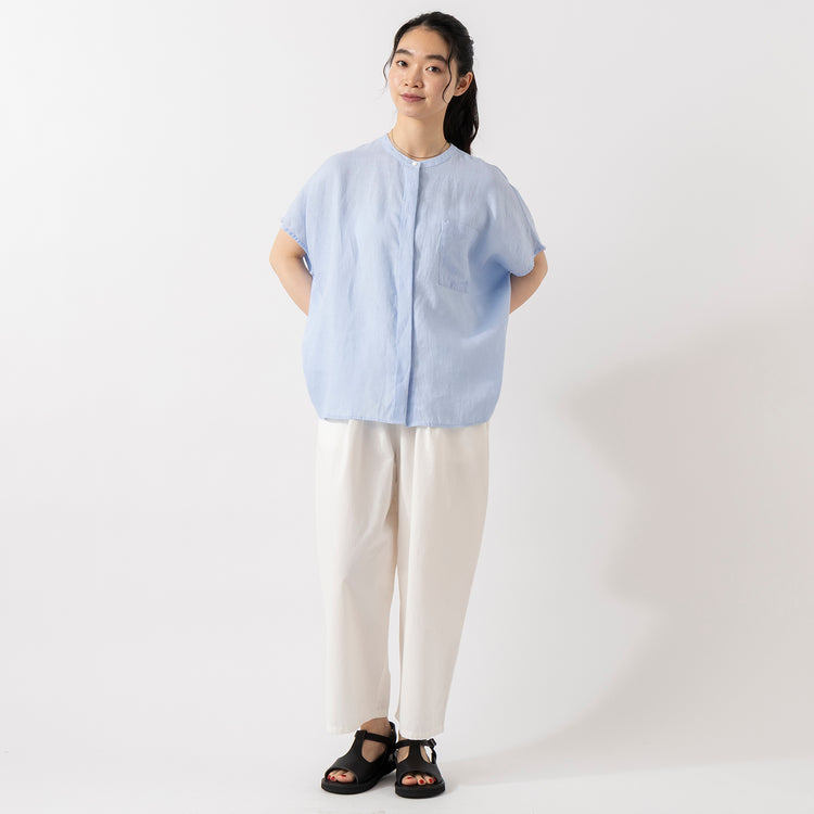 モデル身長165cm,HEAVENLYのLinen Frenchsleeve Wide Shirt|Organic handloomのHOHEN|Taaiiのベネチアンチェーンスリムネックレス,https://market.e-begin.jp/products/dlt_hvr0400u_lala|https://market.e-begin.jp/products/sed_ogh0415u_lala|https://market.e-begin.jp/products/tii_tii1120n_lala