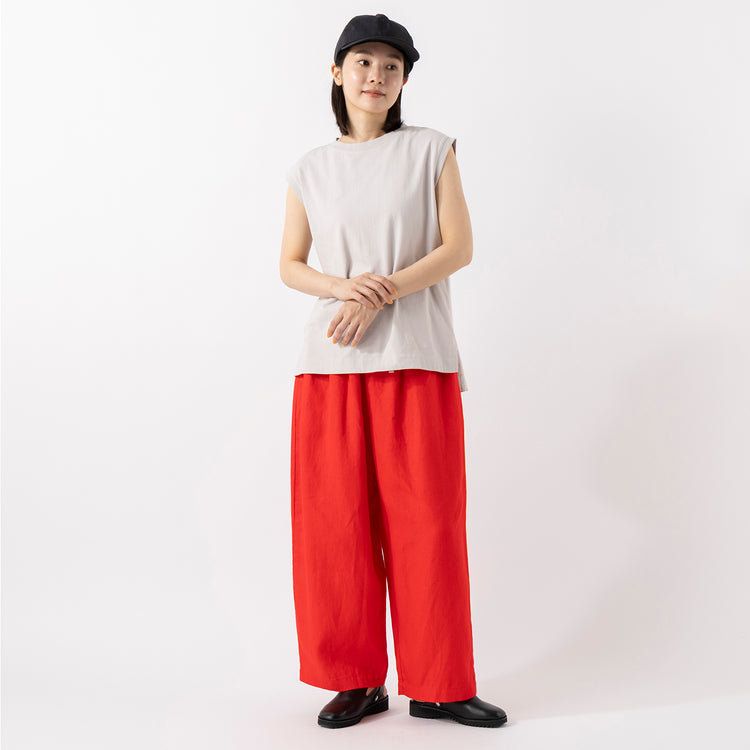 モデル身長163cm,HEAVENLYのHeavy Linen Wide Easy Pants|GLENFIELDのシャークソールビジネスサンダル,https://market.e-begin.jp/products/dlt_hvr0485u_lala|https://market.e-begin.jp/products/dlt_hvr0484u_lala|https://market.e-begin.jp/products/jal_gfd0392q_lala