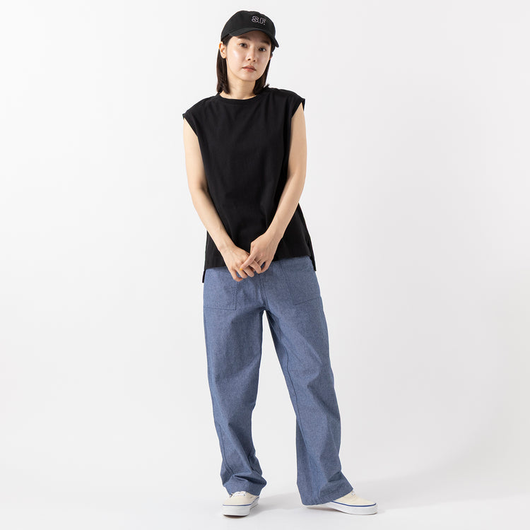 モデル身長163cm,GUNG HOのシャンブレーベイカーパンツ|SPACE SOUVENIRのS.F. CAP,https://market.e-begin.jp/products/dlt_hvr0485u_lala|https://market.e-begin.jp/products/sog_guh1267q_lala|https://market.e-begin.jp/products/rid_ssv0480u_lala