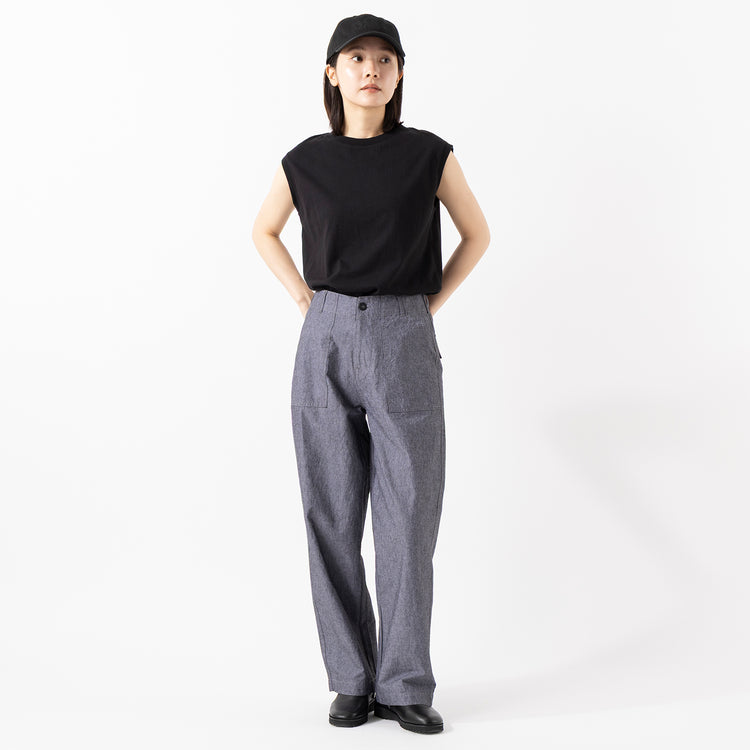 モデル身長163cm,GUNG HOのシャンブレーベイカーパンツ|SPACE SOUVENIRのBIRTH OF SPACE CAP,https://market.e-begin.jp/products/dlt_hvr0485u_lala|https://market.e-begin.jp/products/sog_guh1267q_lala|https://market.e-begin.jp/products/rid_ssv0478u_lala