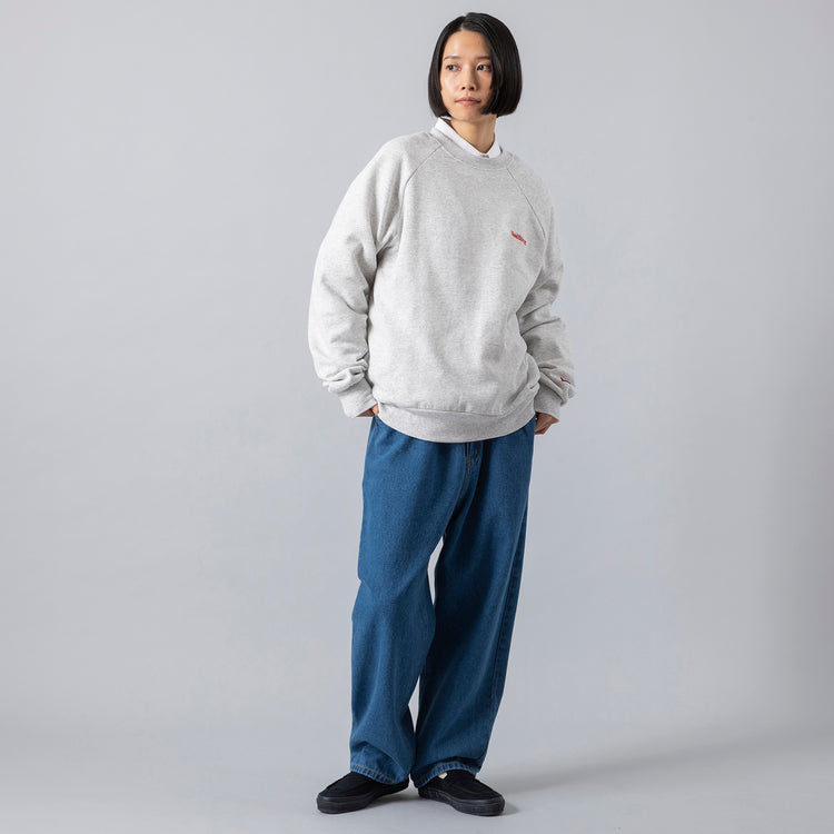 モデル身長165cm,Healthknitのクラシックスウェット クルーネック長袖 ロゴ刺繡|HEAVENLYのCotton Linen 12oz Denim 5P Pants|MOONSTARのオールネイビーのコットンスエードLOAFY,https://market.e-begin.jp/products/she_hea0470r_lala|https://market.e-begin.jp/products/dlt_hvr0493r_lala|https://market.e-begin.jp/products/mns_mns0147p_lala