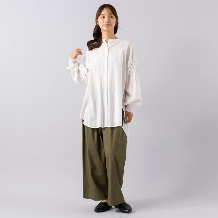 モデル身長165cm,HEAVENLYのCotton Washer Twill Wide Pants|facciamoのMeringa（メリンガ）,https://market.e-begin.jp/products/dlt_hvr0785s_lala|https://market.e-begin.jp/products/are_fac0636k_lala