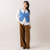 モデル身長165cm,LE MELANGEの14G綿混ニットベスト|HEAVENLYのWasher Broadcloth Frillcollar Blouse|UNIVERSAL OVERALLの2TUCK WIDE STRAIGHT PANTS|facciamoのMeringa（メリンガ）,https://market.e-begin.jp/products/inf_lem1052s_lala|https://market.e-begin.jp/products/dlt_hvr0995s_lala|https://market.e-begin.jp/products/dre_uni1061s_lala|https://market.e-begin.jp/products/are_fac0636k_lala