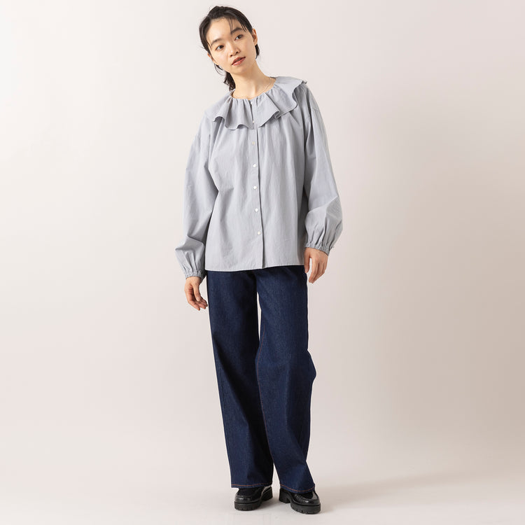 モデル身長165cm,HEAVENLYのWasher Broadcloth Frillcollar Blouse|NEEDBY heritageのLUNA,https://market.e-begin.jp/products/dlt_hvr0995s_lala|https://market.e-begin.jp/products/gsr_ndh0873s_lala