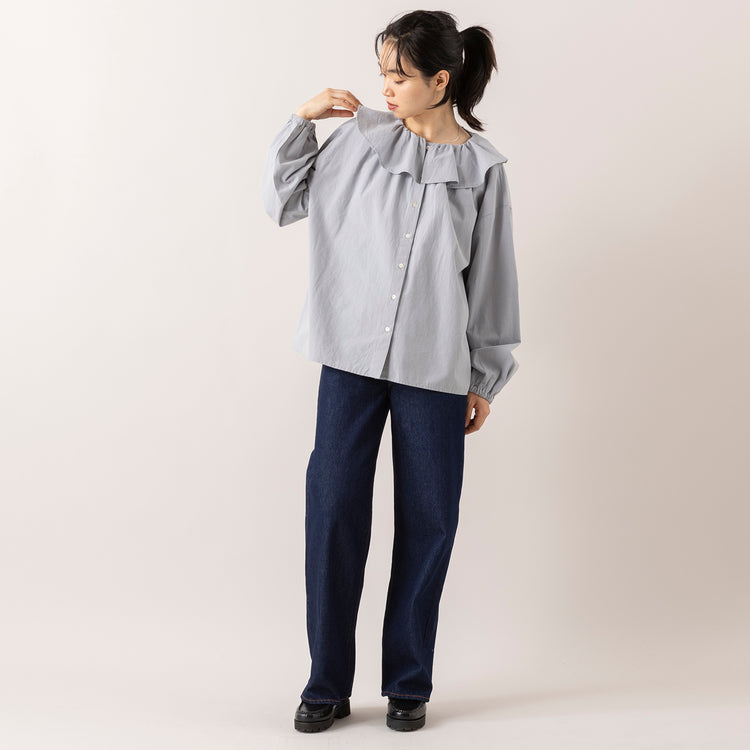 モデル身長165cm,HEAVENLYのWasher Broadcloth Frillcollar Blouse|NEEDBY heritageのLUNA,https://market.e-begin.jp/products/dlt_hvr0995s_lala|https://market.e-begin.jp/products/gsr_ndh0873s_lala