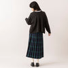 モデル身長165cm,HEAVENLYのCotton Linen Wool Mix Knit 2way Cardigan|Glen Fyneのチェックプリーツラップスカート|meri ja kuuのリブ先丸シルクコットンソックス,https://market.e-begin.jp/products/dlt_hvr0997s_lala|https://market.e-begin.jp/products/imx_glf0082r_lala|https://market.e-begin.jp/products/hpn_mjk1012s_lala