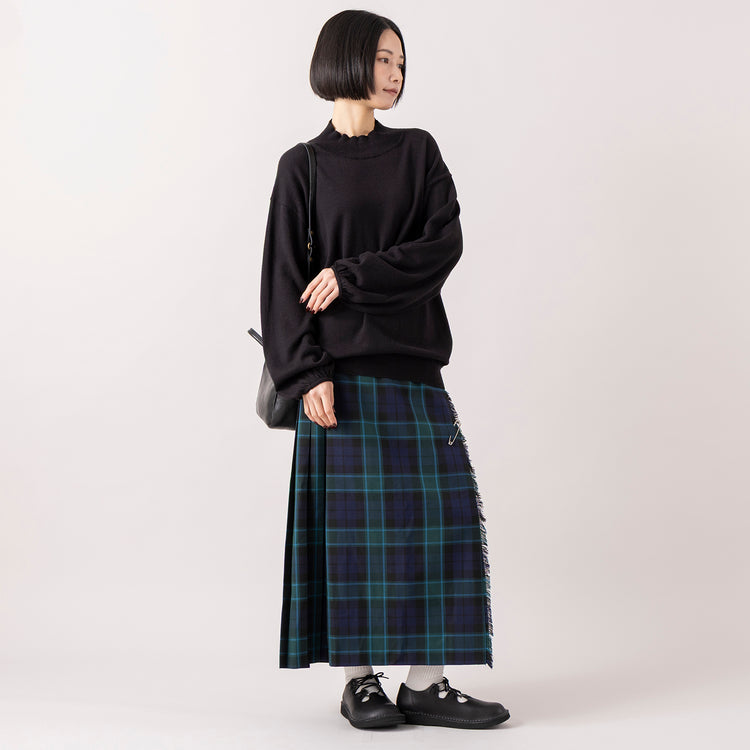 モデル身長165cm,HEAVENLYのCotton Wool Mix Puffsleeve Pullover|Glen Fyneのチェックプリーツラップスカート|タイドウェイの2WAY MOSSボストン|Organic handloomのCOALPORT,https://market.e-begin.jp/products/dlt_hvr1266s_lala|https://market.e-begin.jp/products/imx_glf0082r_lala|https://market.e-begin.jp/products/snk_tid0304j_lala|https://market.e-begin.jp/products/sed_ogh1253s_lala