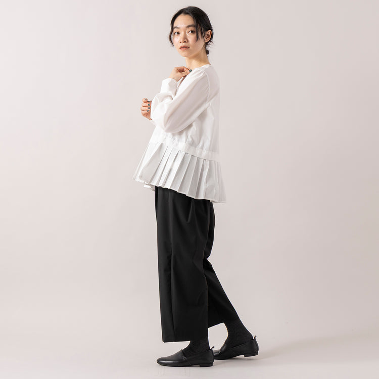 モデル身長165cm,uncinqのTropical Stretch Tuck Easy Pants|facciamoのMeringa（メリンガ）,https://market.e-begin.jp/products/dlt_unc1537s_lala|https://market.e-begin.jp/products/are_fac0636k_lala