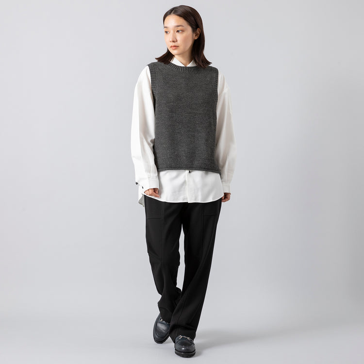 着用サイズM (身長163cm),HEAVENLYのCotton Wool Linen Mix Knit Vest|ciaoのReflax®リフラクスとろみシャツ|Jalan Sriwijayaのネイビービットローファー VIBRAMソール,https://market.e-begin.jp/products/dlt_hvr0203r_lala|https://market.e-begin.jp/products/hag_cia0224r_lala|https://market.e-begin.jp/products/gmt_srw1032p_lala